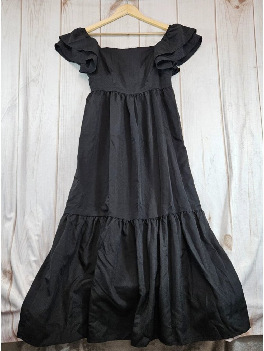 Womens Maxi Dress Black Ruffle Wedding Guest Cocktail Party Modest Relax Size S